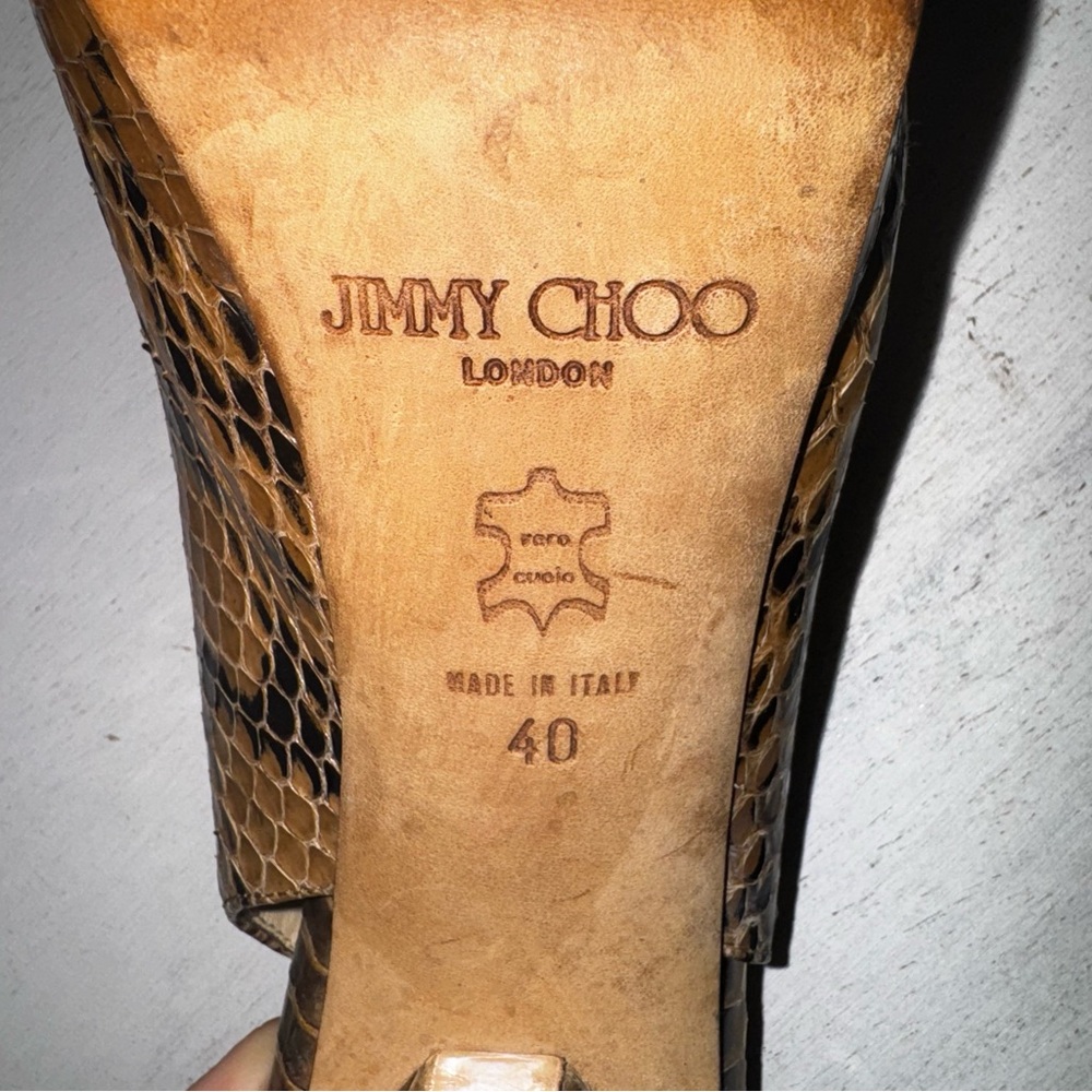 Jimmy Choo Vintage Snakeskin Leather Peep Toe Platform Slingback Pump Heels - Picture 5 of 14